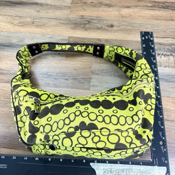 Angela Adams Brown / Yellow Bubbles Handbag, Neon Yellow Lining - Picture 6 of 9